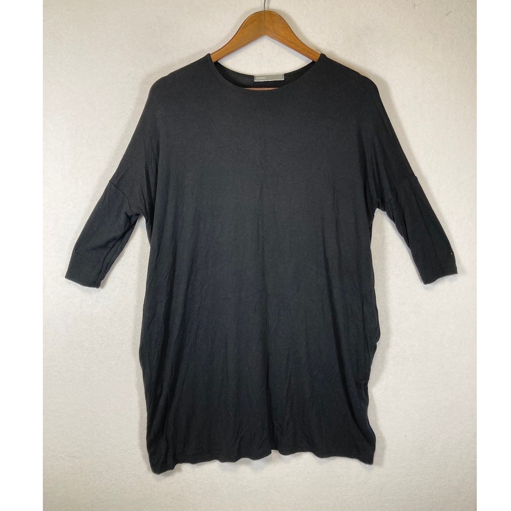 Minimalist Cherish Women One Size Black Oversized 3/4 Slv Tunic Top with Pockets